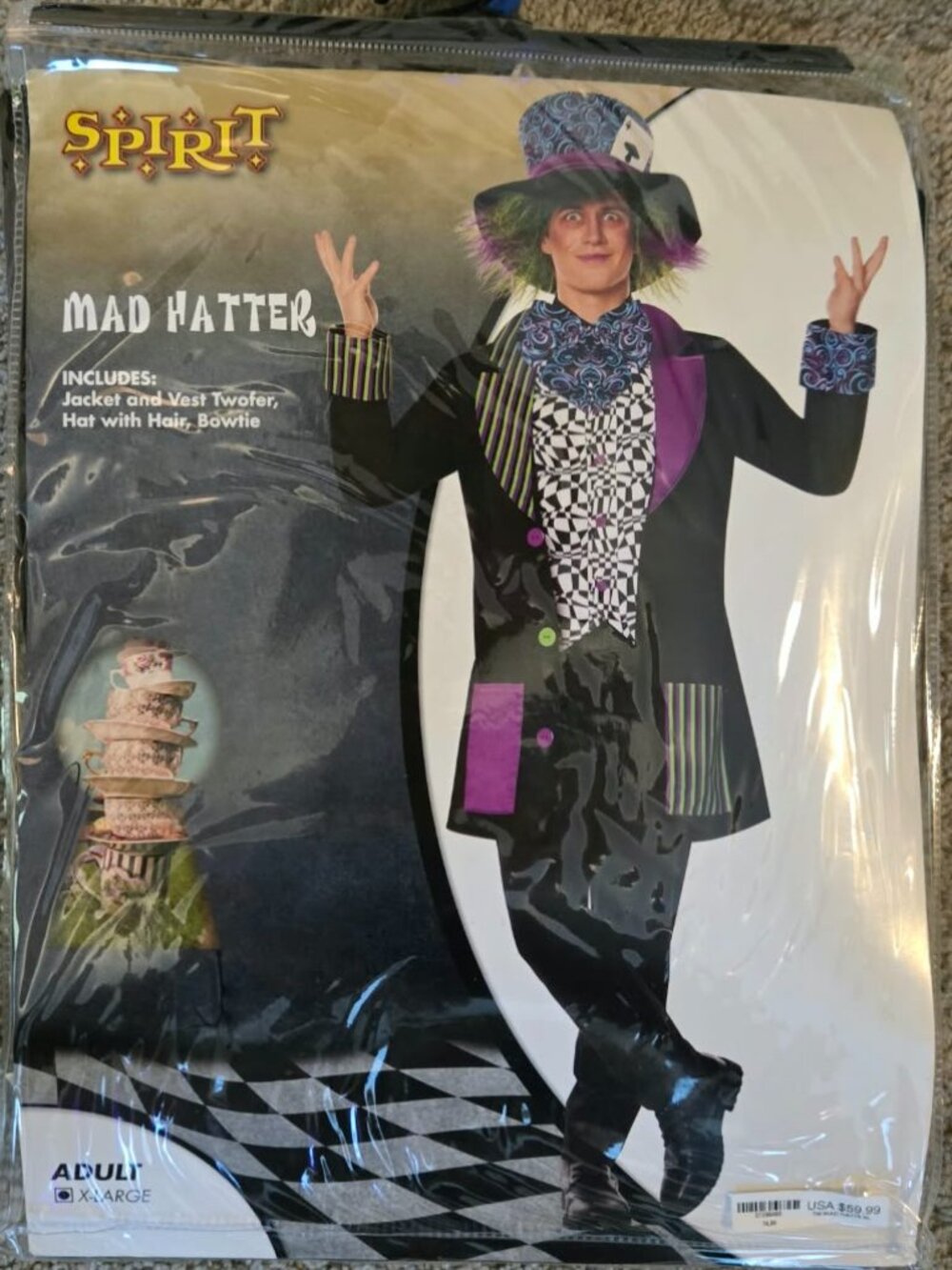 Spirit Halloween Mad Hatter Costume Adult Mens XL Alice in Wonderland NWT